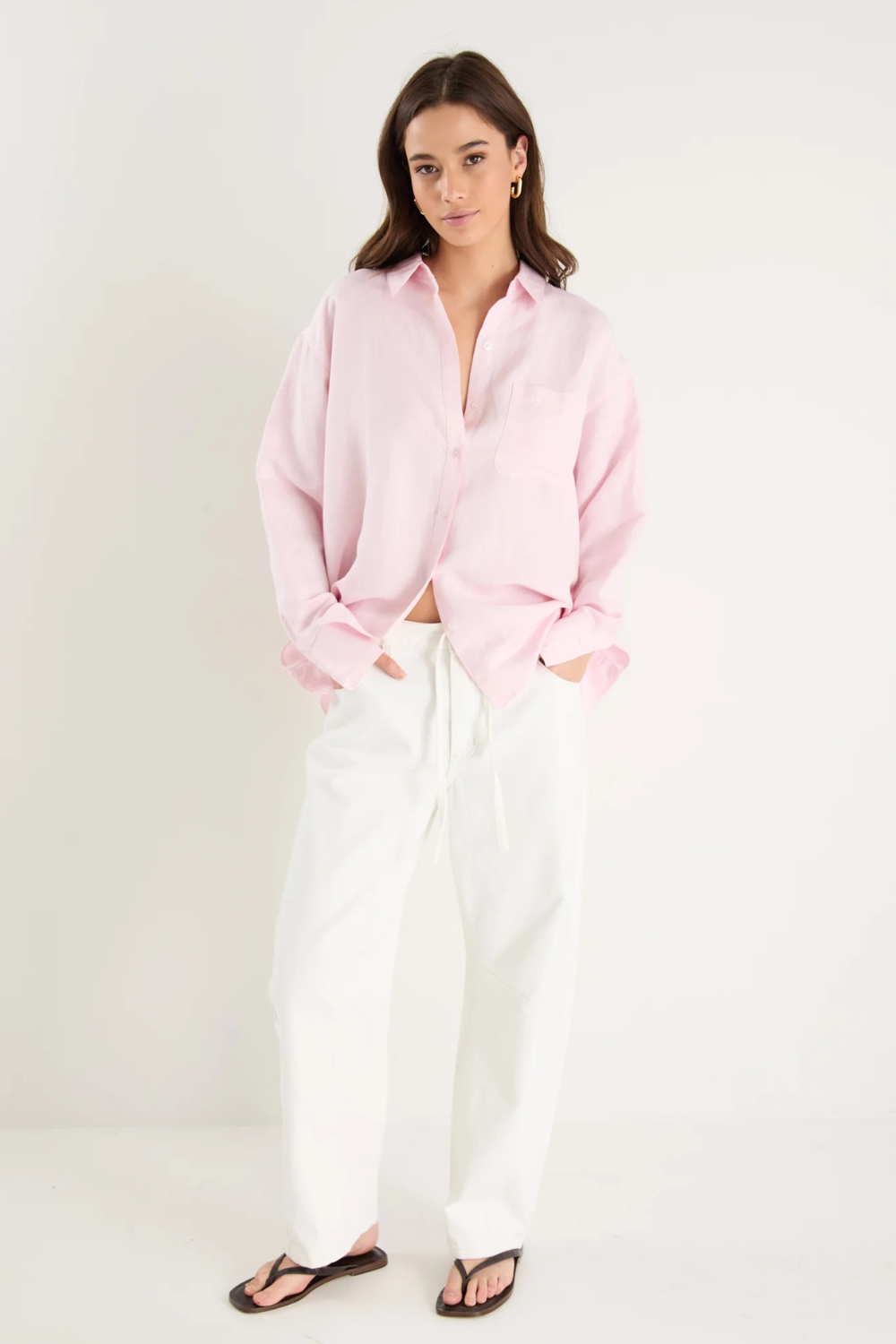 Exalted Pale Pink Linen Viscose Oversized Shirt