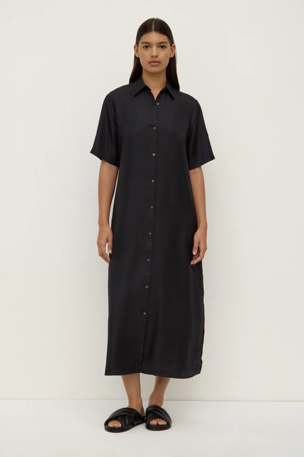 Amelie Silk Shirt Dress | Black