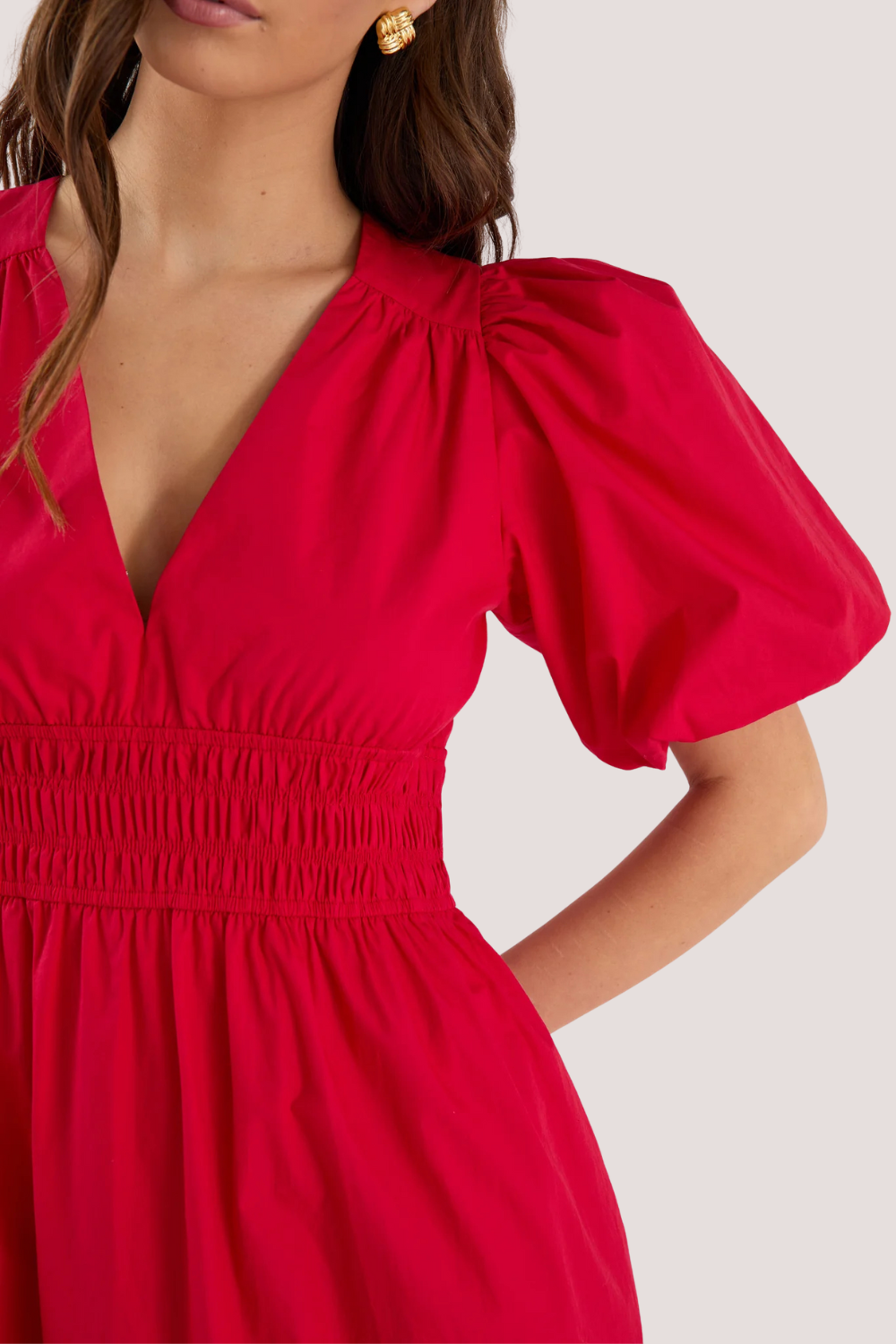 Circa Cherry SS Deep V Midi Dress