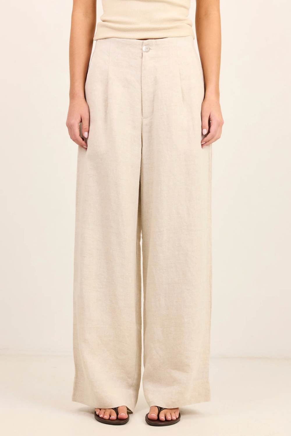 Curator Natural Linen Pleat Front Wide Leg Pants