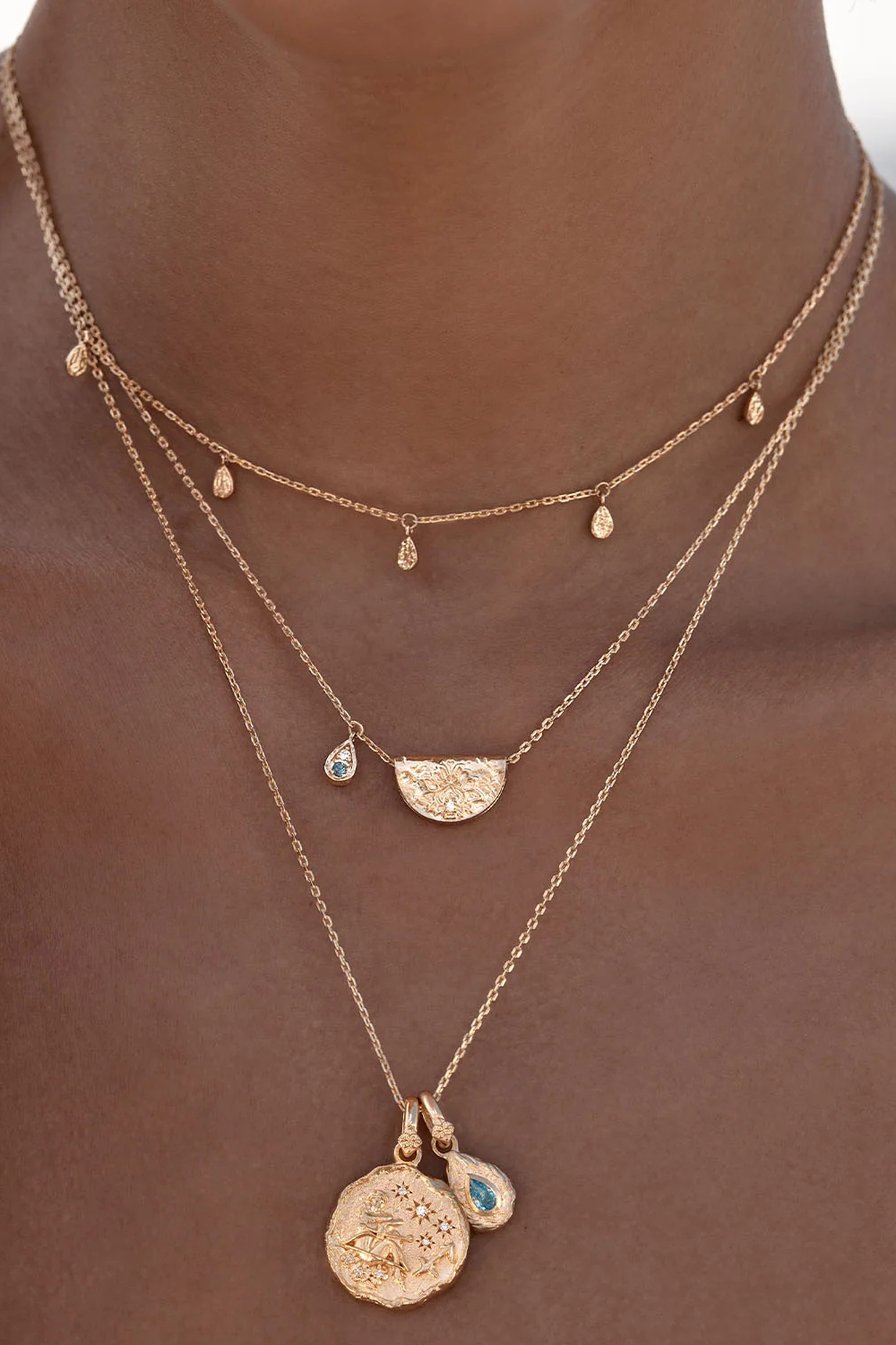 18k Gold Vermeil Lotus Birthstone Necklace - March - Aquamarine