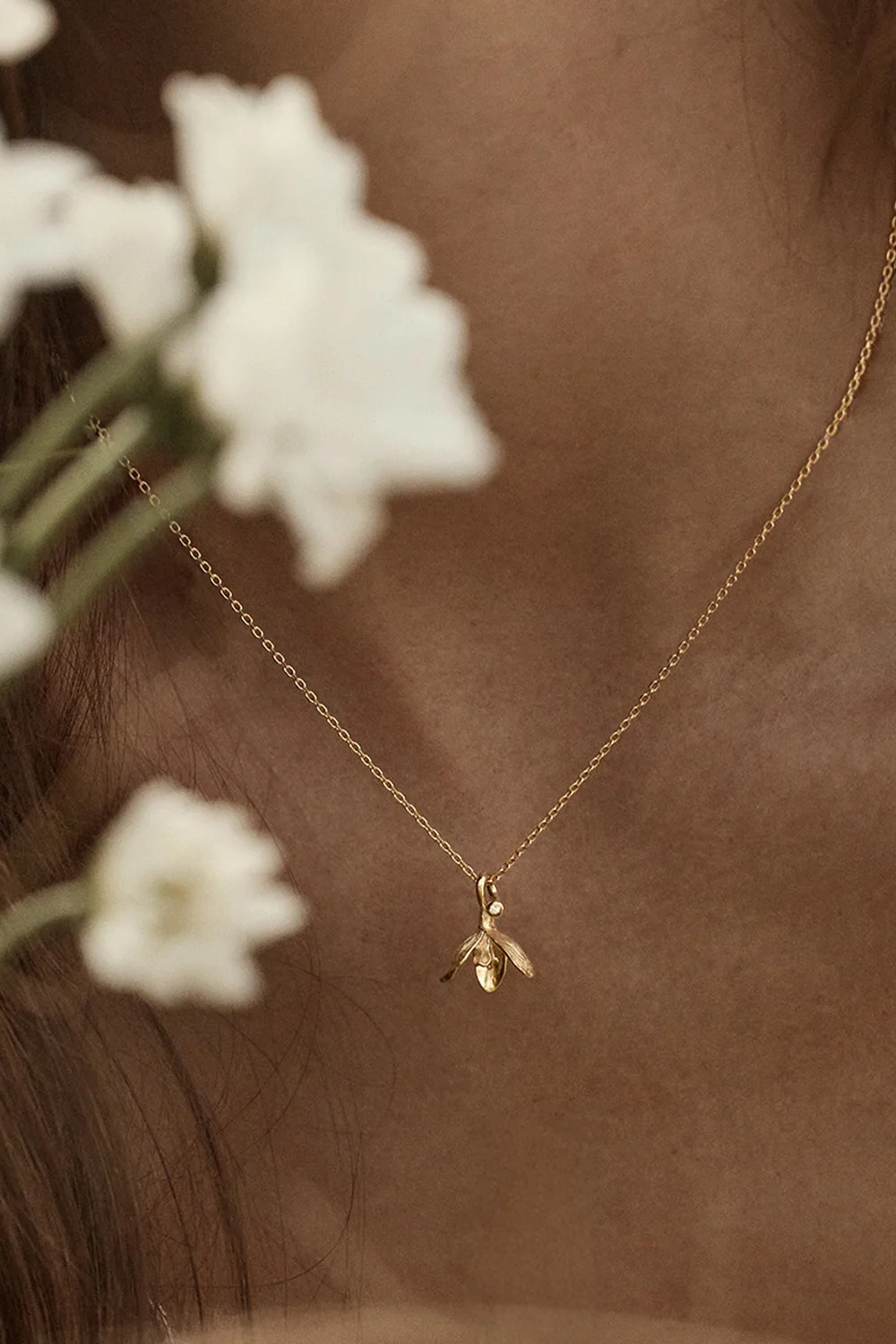 18k Gold Vermeil Lily of the Valley May Birth Flower Necklace