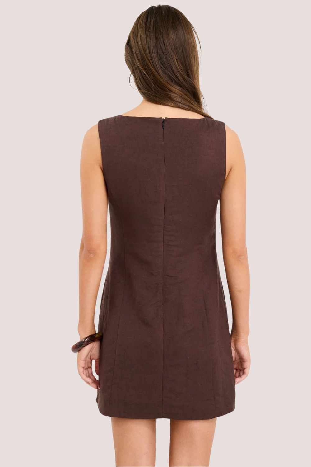 Venice Chocolate Boat Neck Fitted Mini Dress