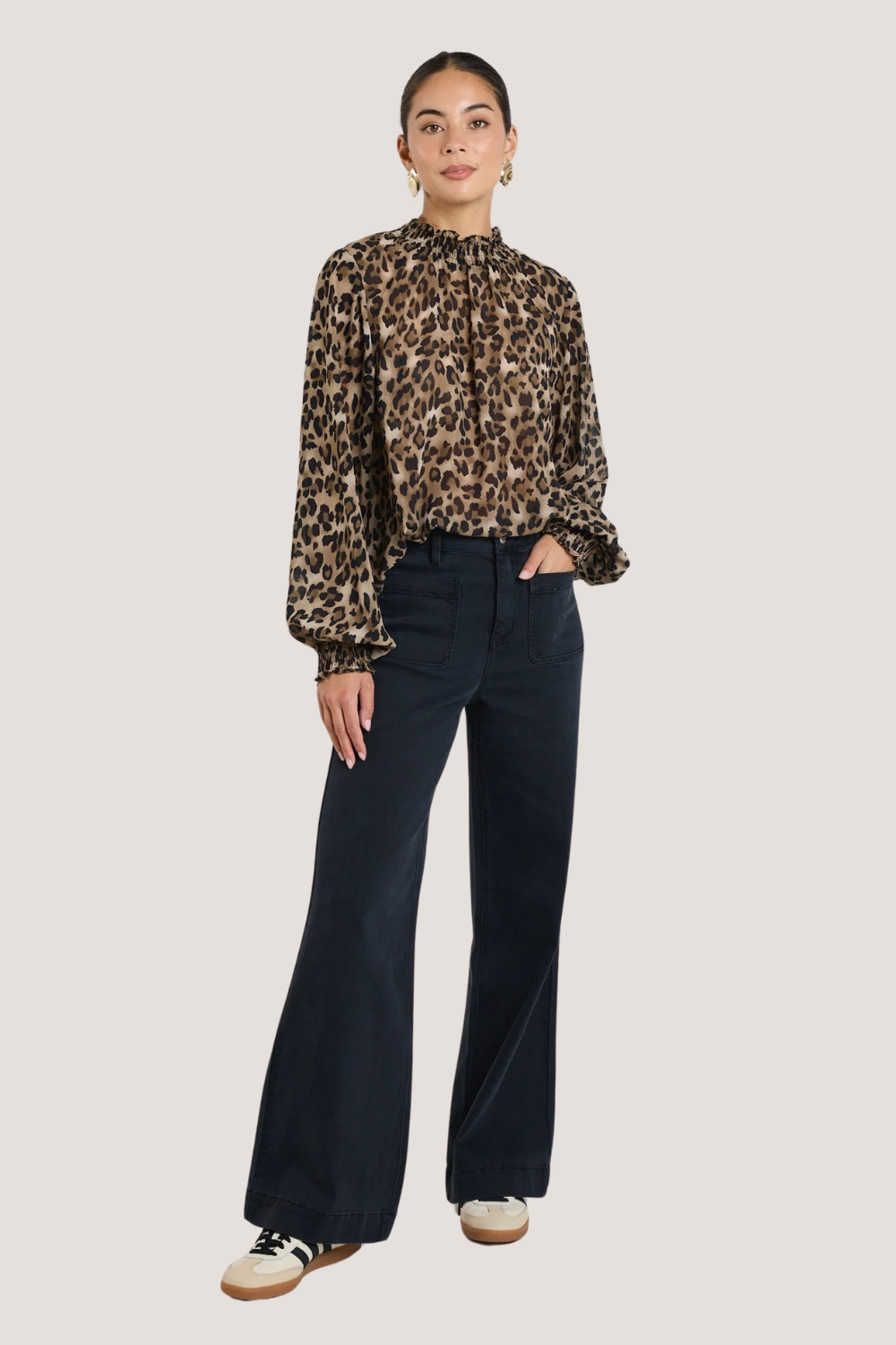 Embrace Leopard Georgette High Neck LS Top
