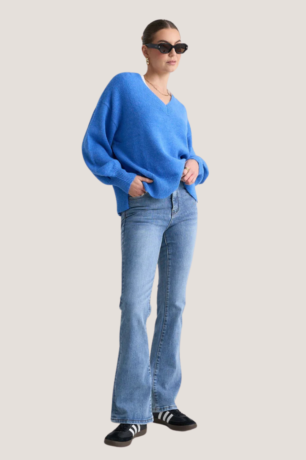 Harvest Azure Blue V Neck Knit Jumper