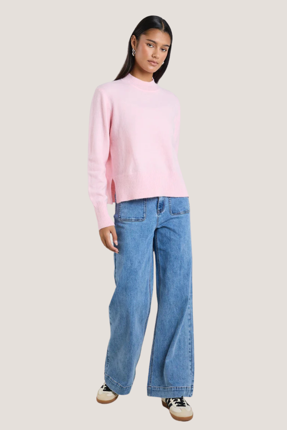 Cloud Blush Funnel Neck Knit Jumper
