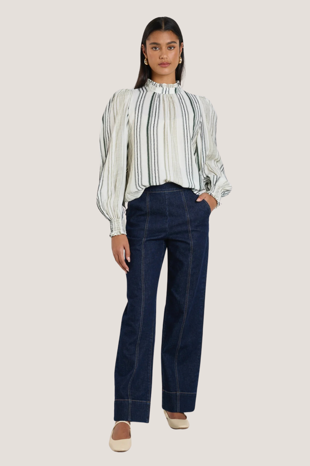 Poet Forest Stripe Long Sleeve High Neck Top