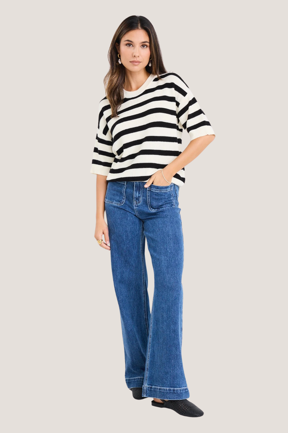 Border Black Stripe Boxy Knit Tee
