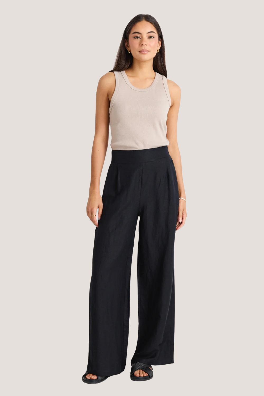 Guardian Black Linen Viscose Elastic Back Pants