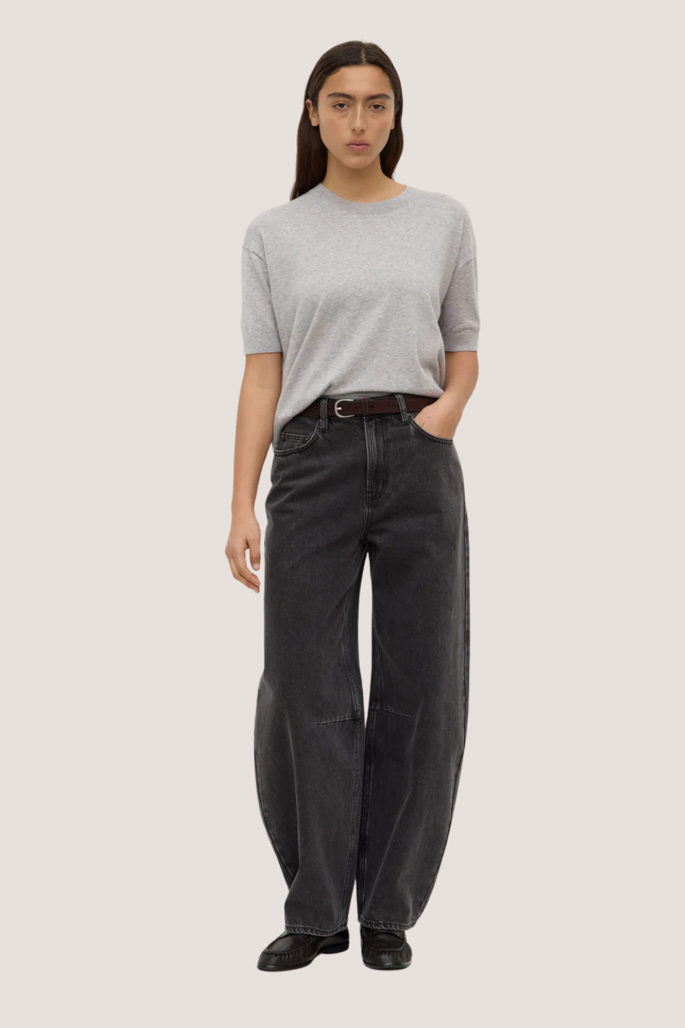 Vanya Cotton Cashmere Knit Tee | Grey Marle