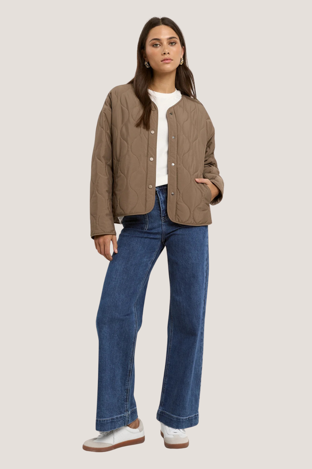 Apex Mocha Collarless Puffer Jacket