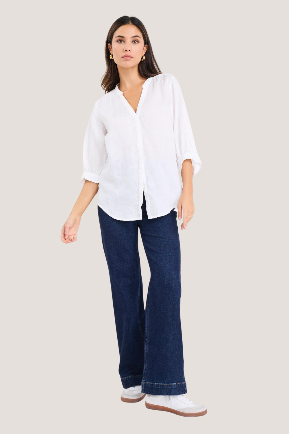 Deity White Linen Button Through Puff Sleeve Ss Blouse