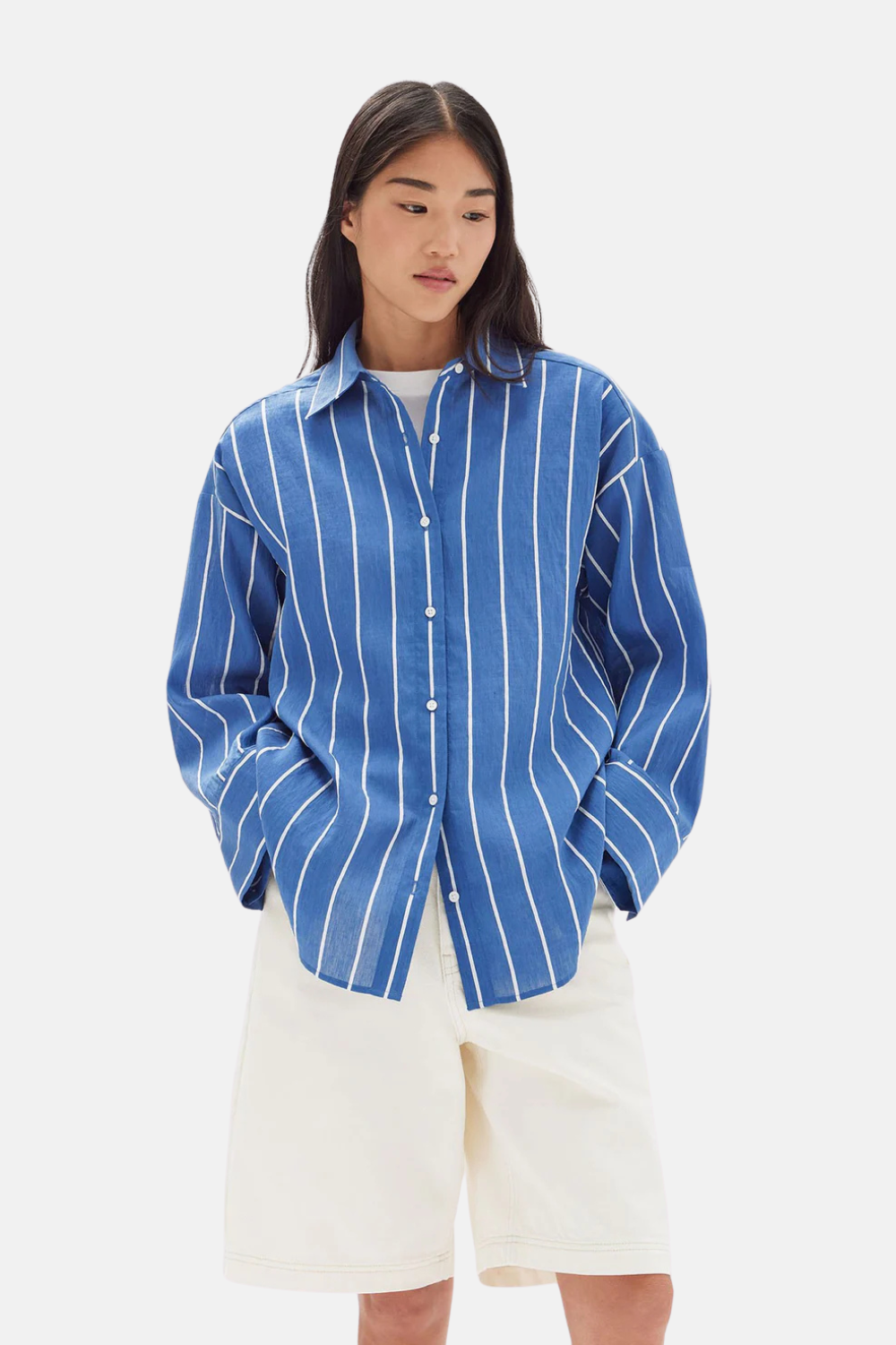 Ayla Stripe Long Sleeve Shirt | Royal/White