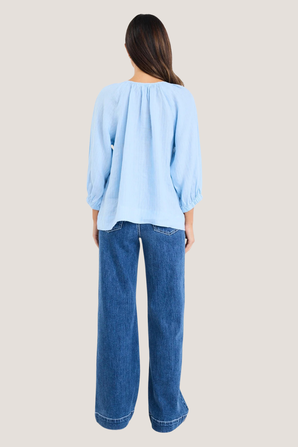 Revolutionary Sky Blue Stripe Linen Relaxed LS Top