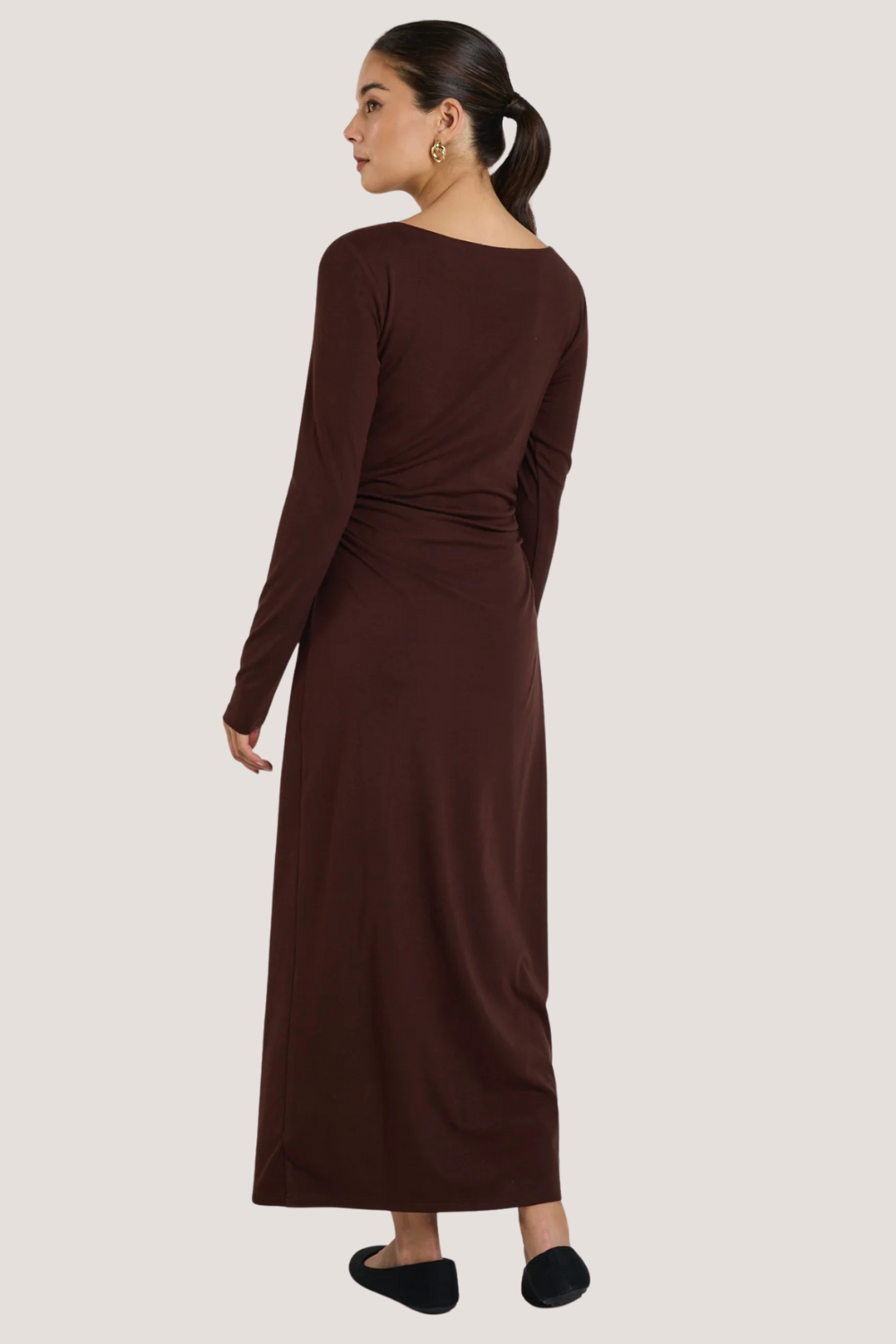 Vertigo Dark Chocolate Jersey LS Midi Dress