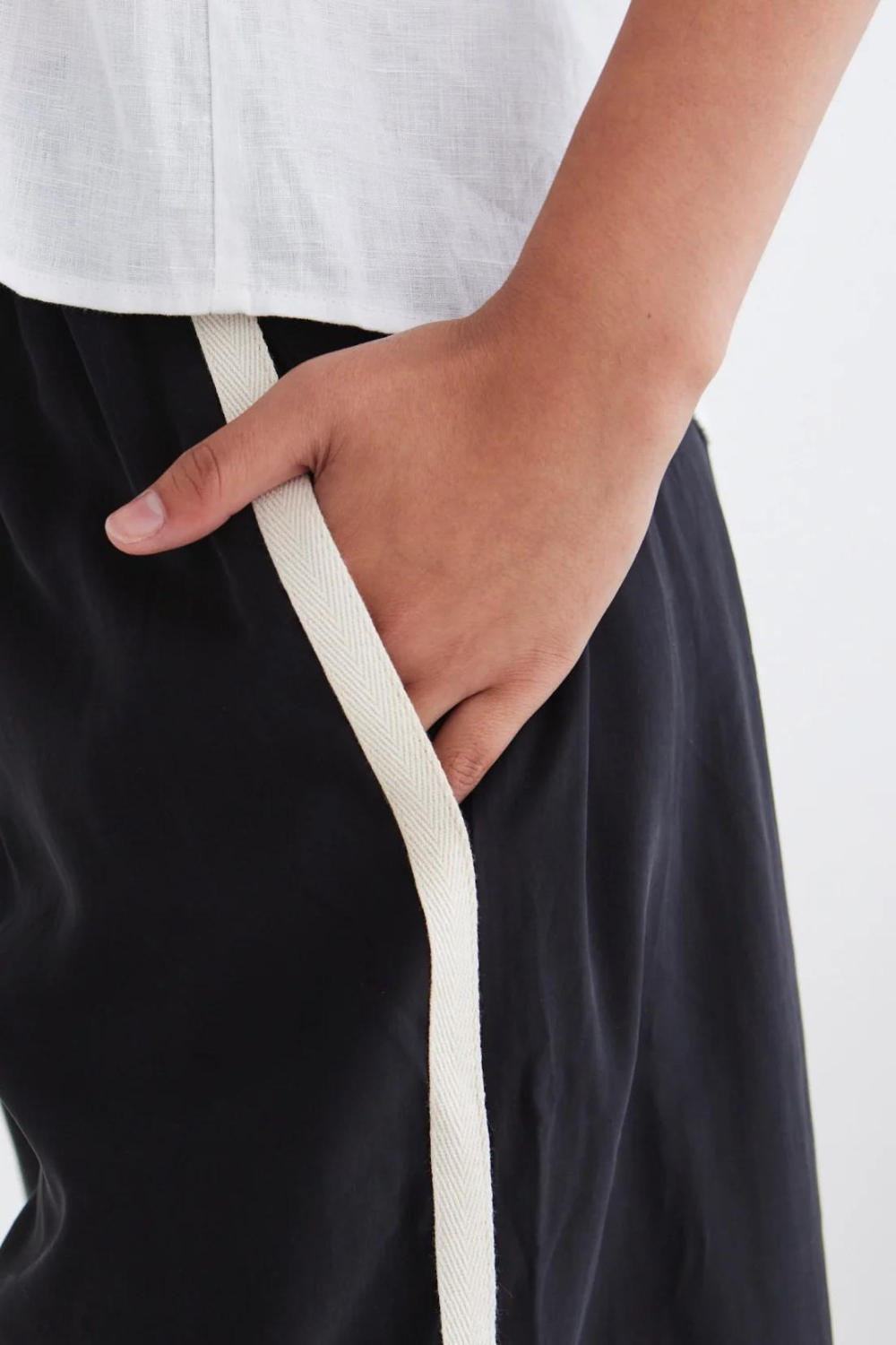 Townie Black Matte Stripe Side Tape Wide Leg Pants