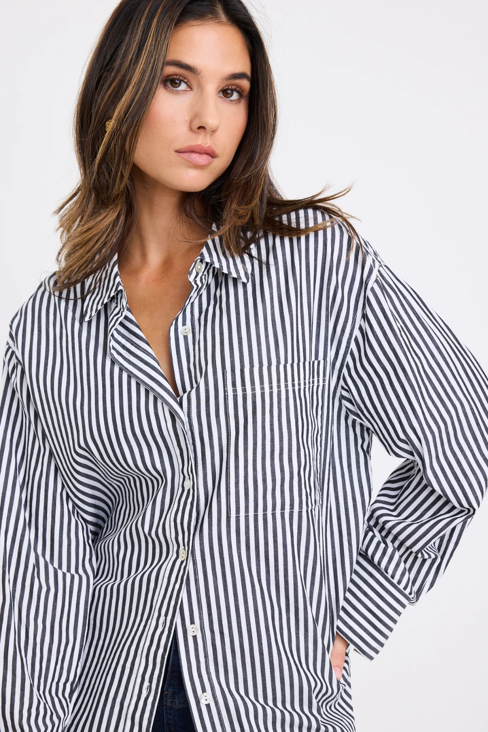 You Got This Black Stripe Poplin Oversized Shirt