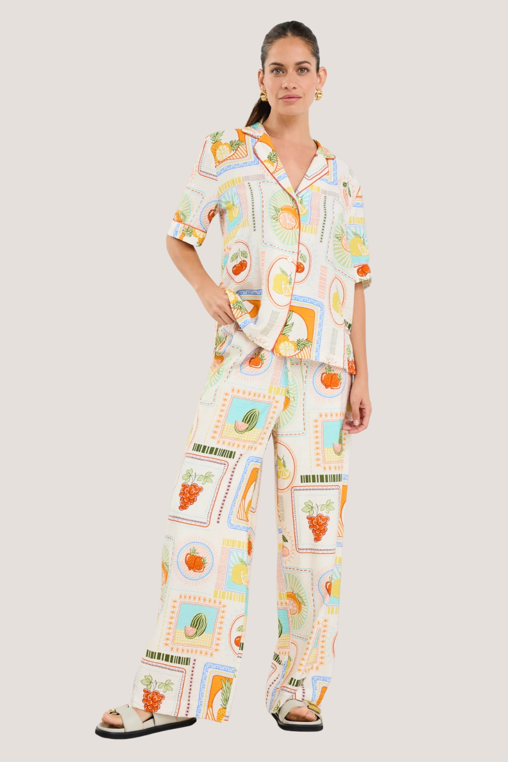 Travel Tropical Postcard Wide Leg Pull On Pants