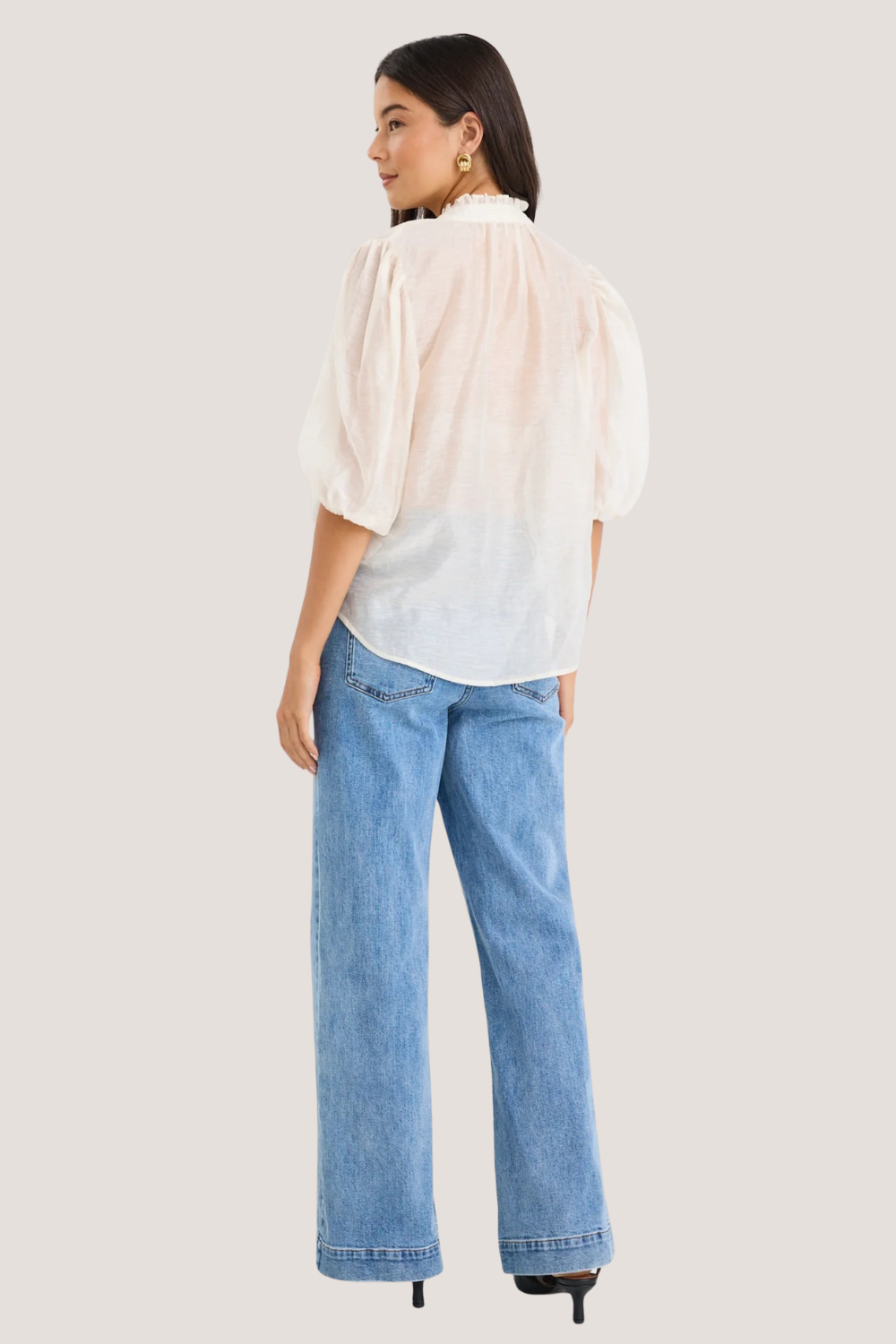 Closure Ivory Sheer High Neck Buttoned SS Top