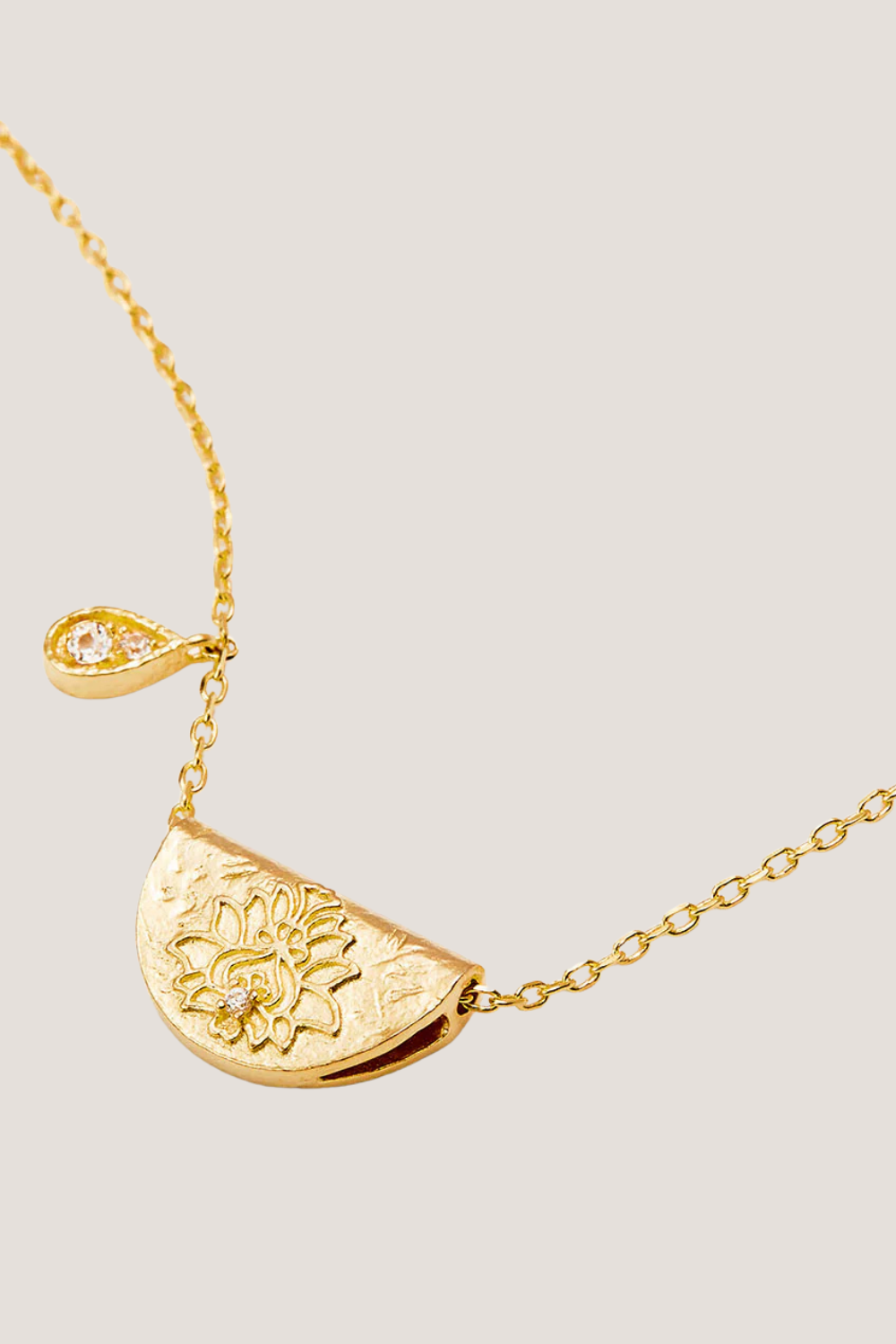 18k Gold Vermeil Lotus Birthstone Necklace - April - White Topaz