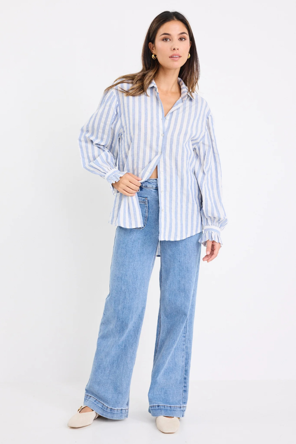 Connection Blue Stripe Drop Shoulder LS Shirt