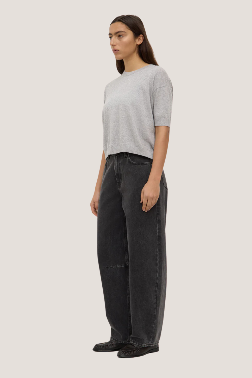 Vanya Cotton Cashmere Knit Tee | Grey Marle