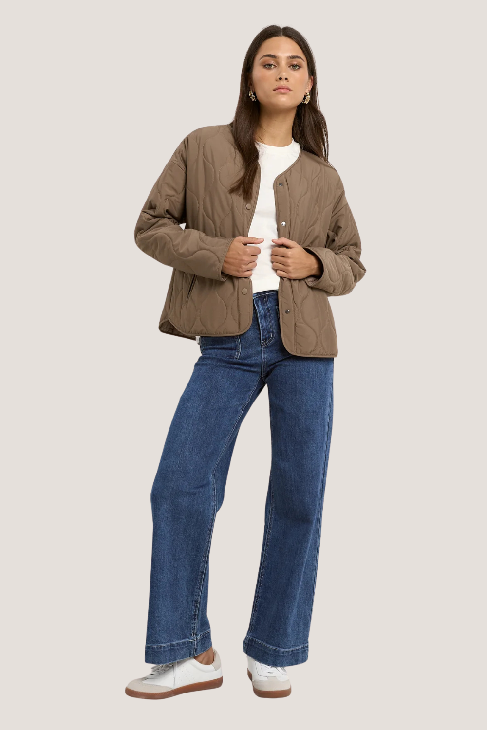 Apex Mocha Collarless Puffer Jacket