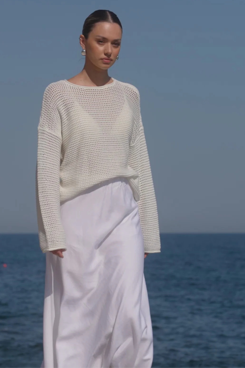 Lagos White Linen Blend Bias Maxi Skirt