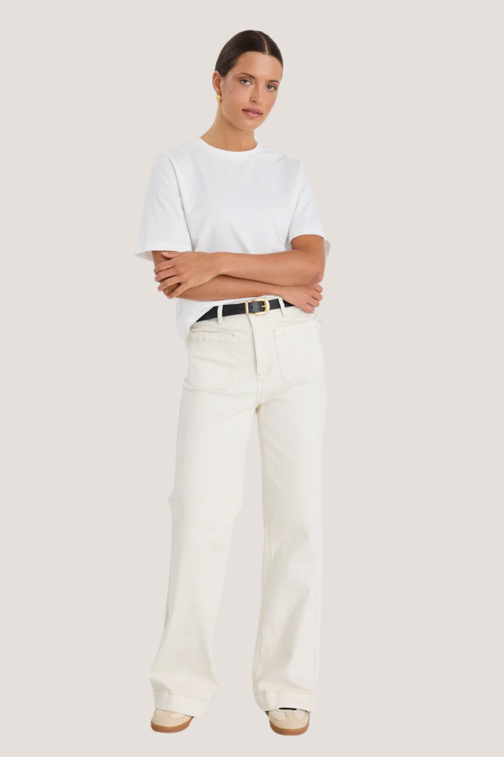 Zoey Ecru High Rise Wide Leg Pocket Jean