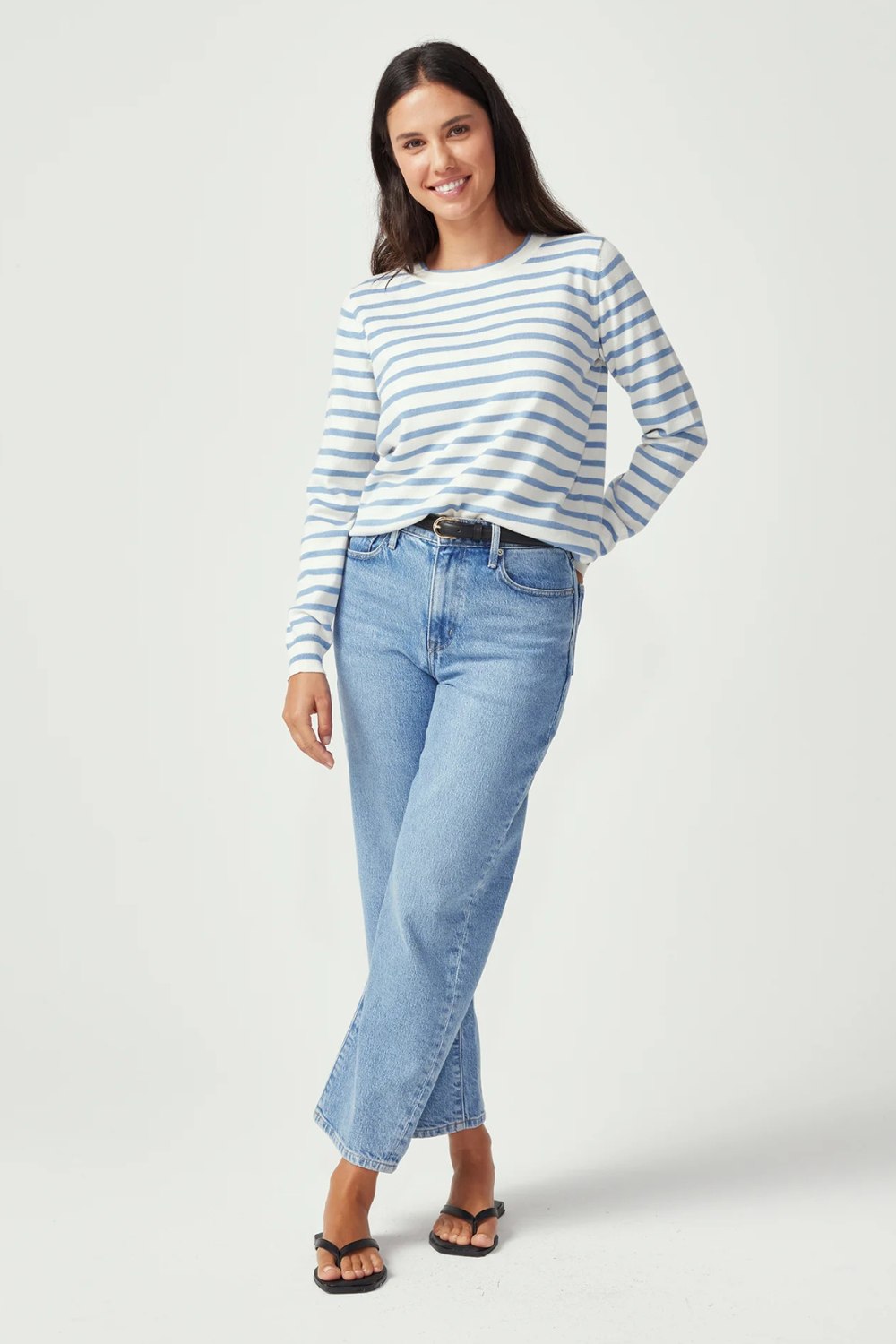Fountain Sweater | White Linen/Sky Blue
