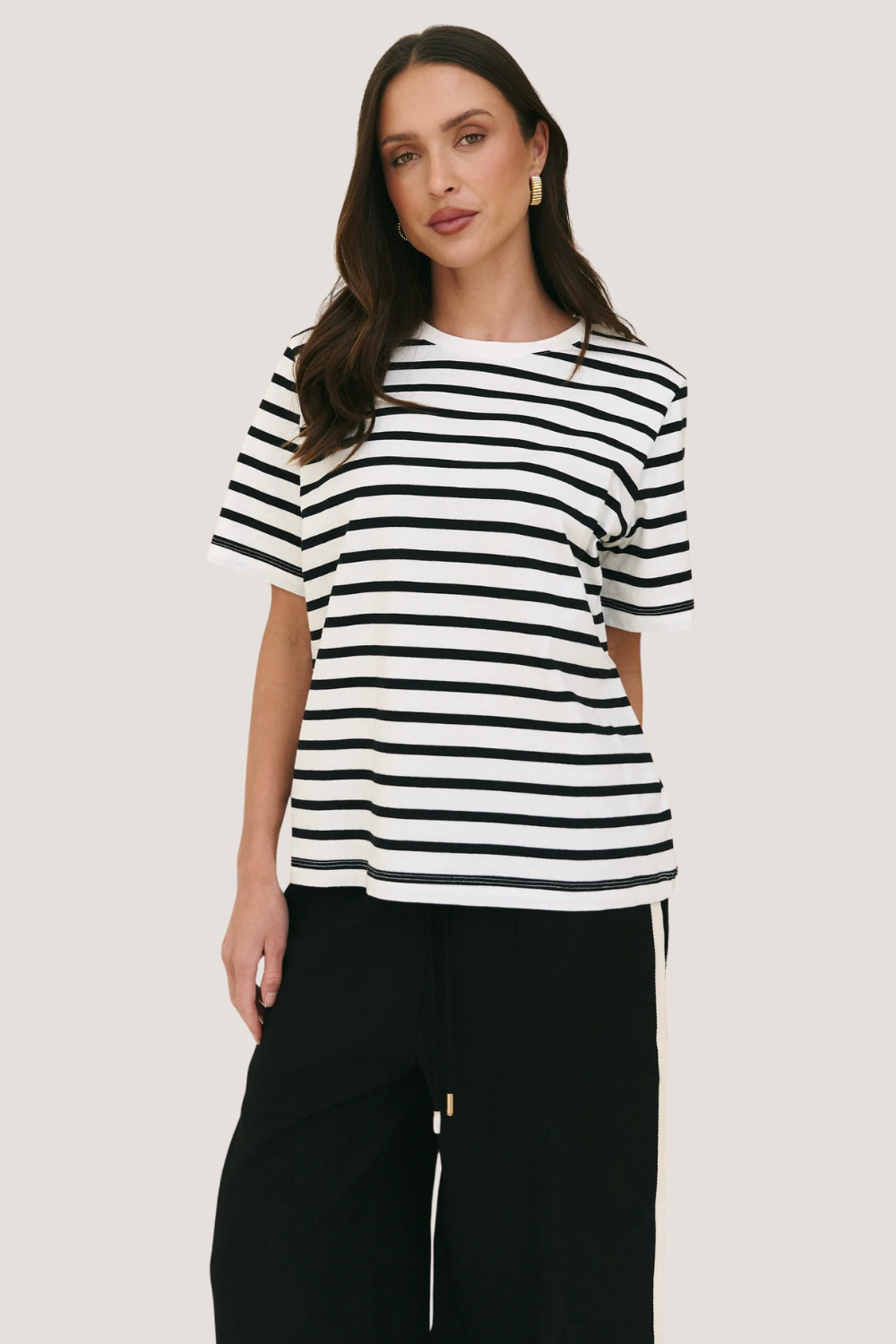 Binding Black White Stripe Boxy Fit Tee
