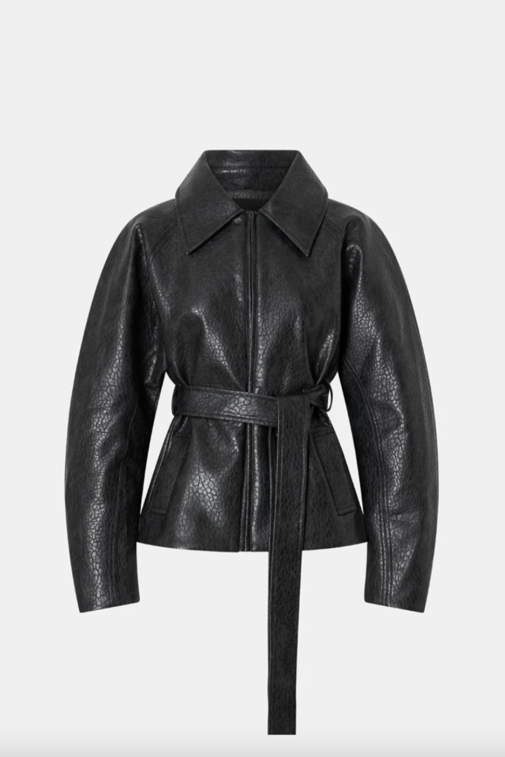 Oreno Croc Belted Jacket | Charcoal