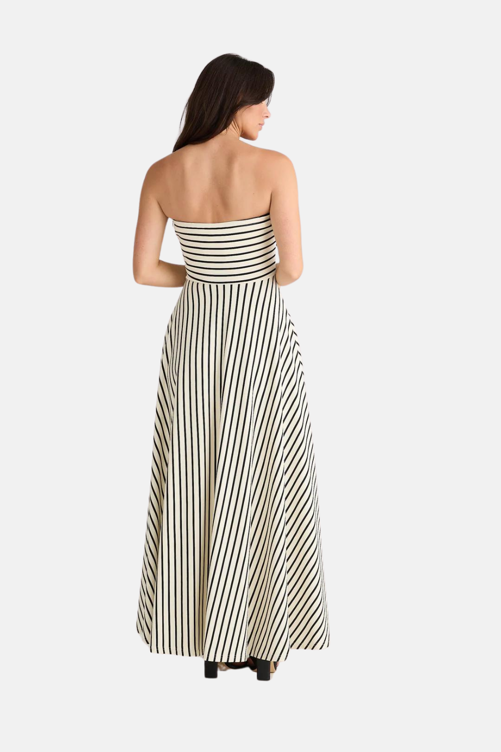 Thandie Strapless Dress | Ecru w Black Stripe
