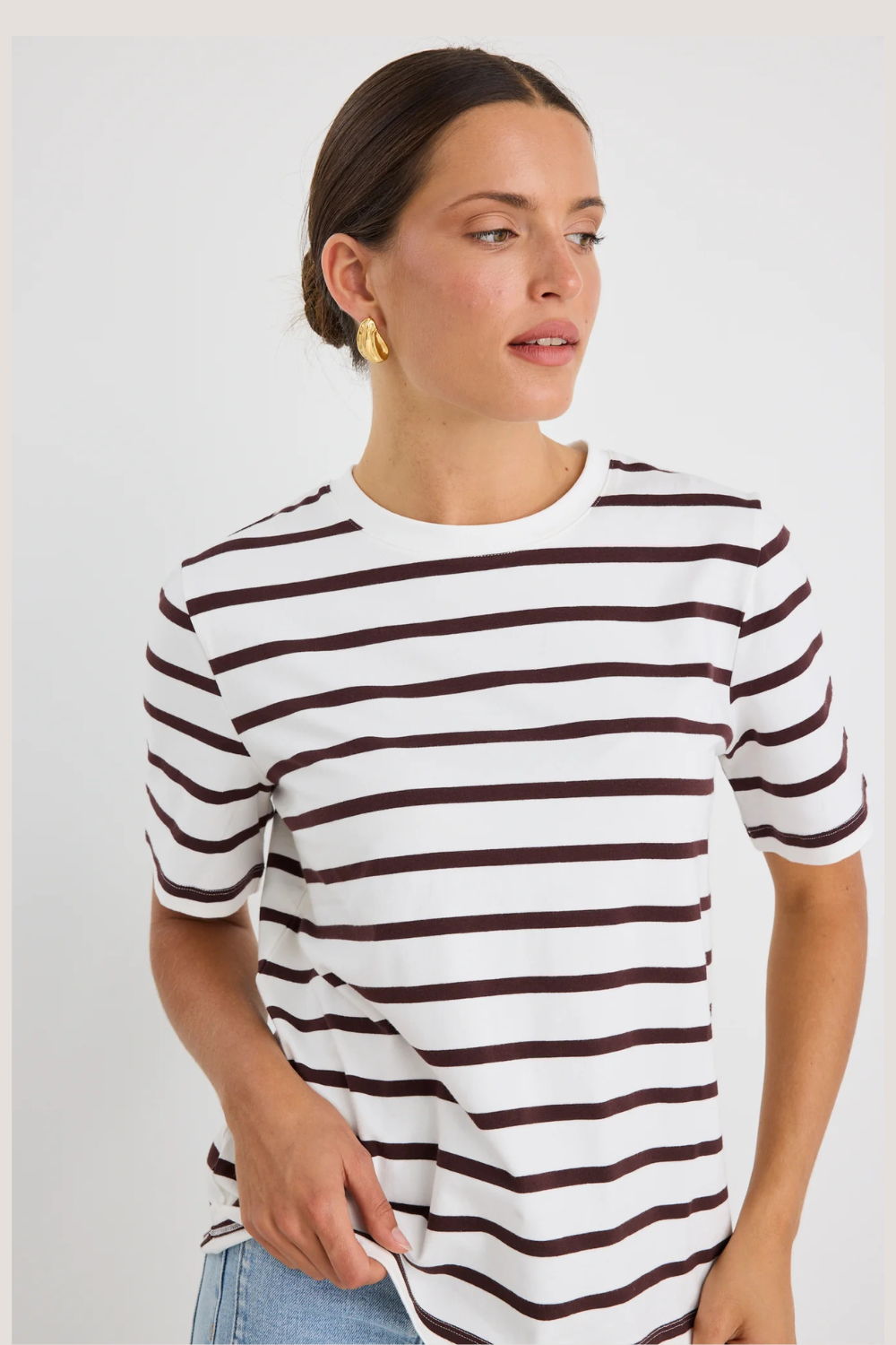 Binding Chocolate White Stripe Boxy Fit Tee