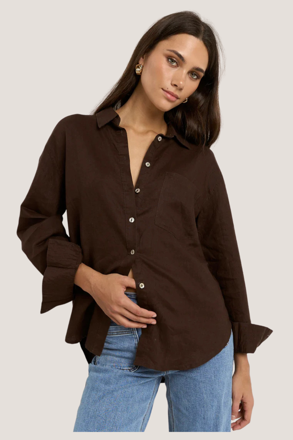Optimum Chocolate Linen Oversized Shirt