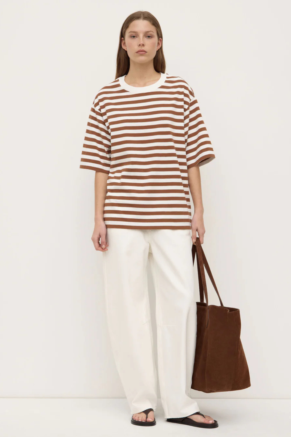 Monte Stripe Cotton Short Sleeve Tee | Earth/Antique White