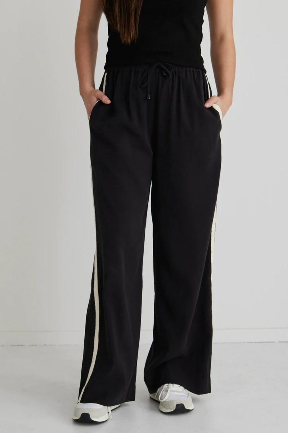 Townie Black Matte Stripe Side Tape Wide Leg Pants