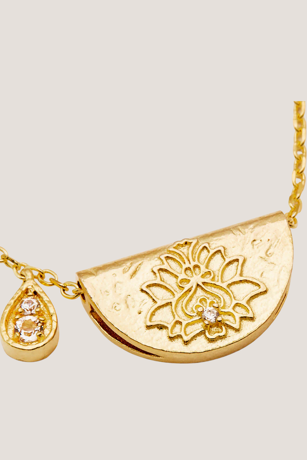 18k Gold Vermeil Lotus Birthstone Necklace - April - White Topaz