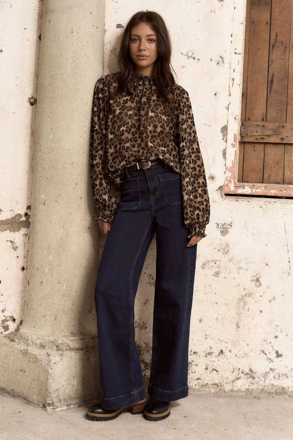 Embrace Leopard Georgette High Neck LS Top