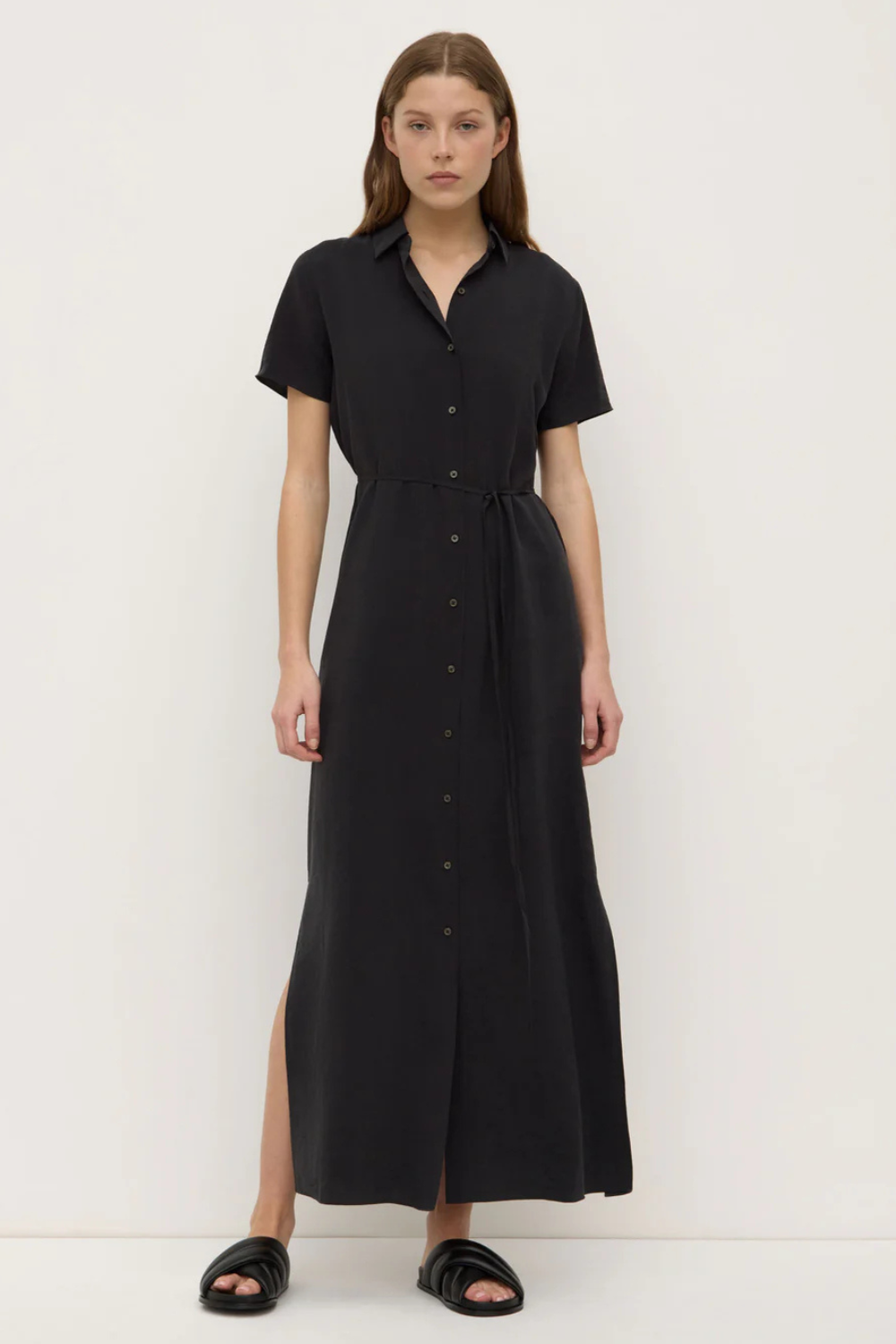 Heather Silk Blend Shirt Dress | Black