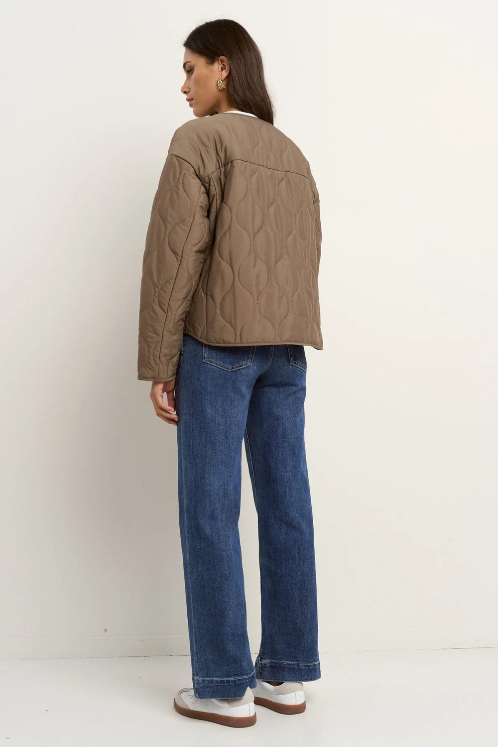 Apex Mocha Collarless Puffer Jacket