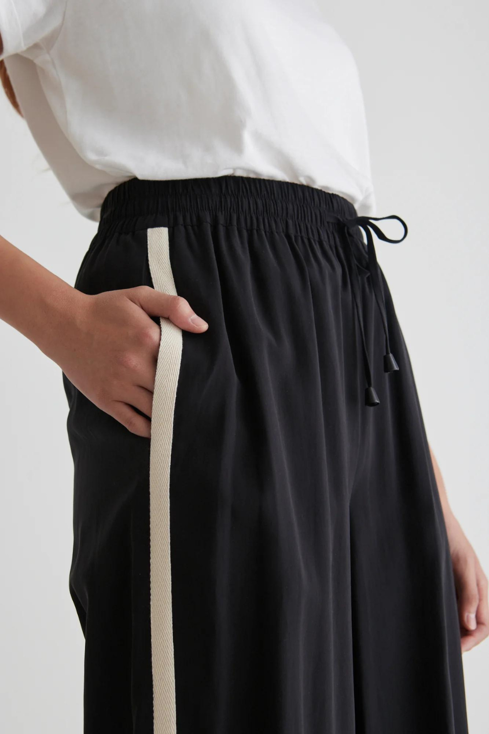 Townie Black Matte Stripe Side Tape Wide Leg Pants