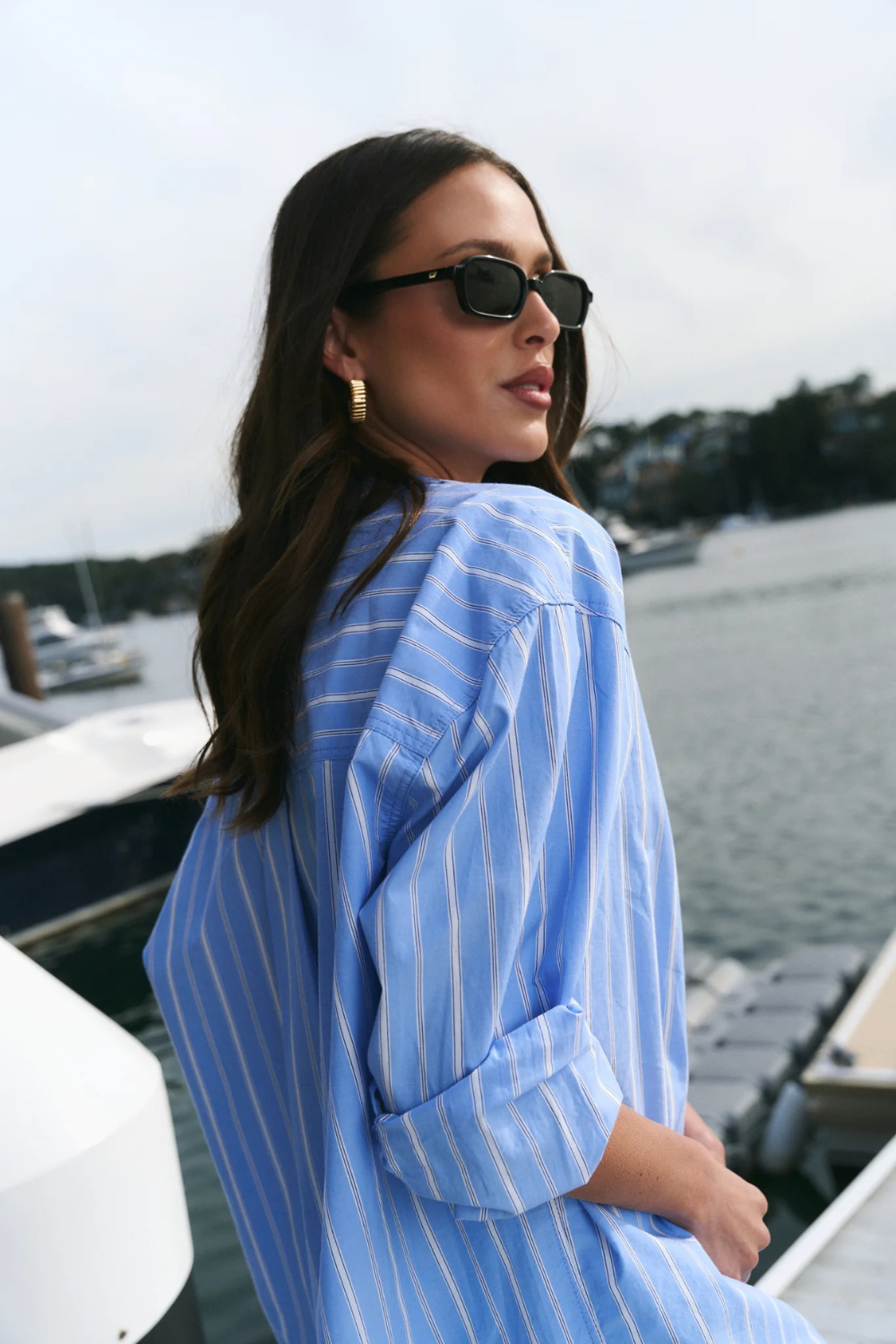 You Got This Mid Blue White Stripe Oversized Boyfriend Shirt