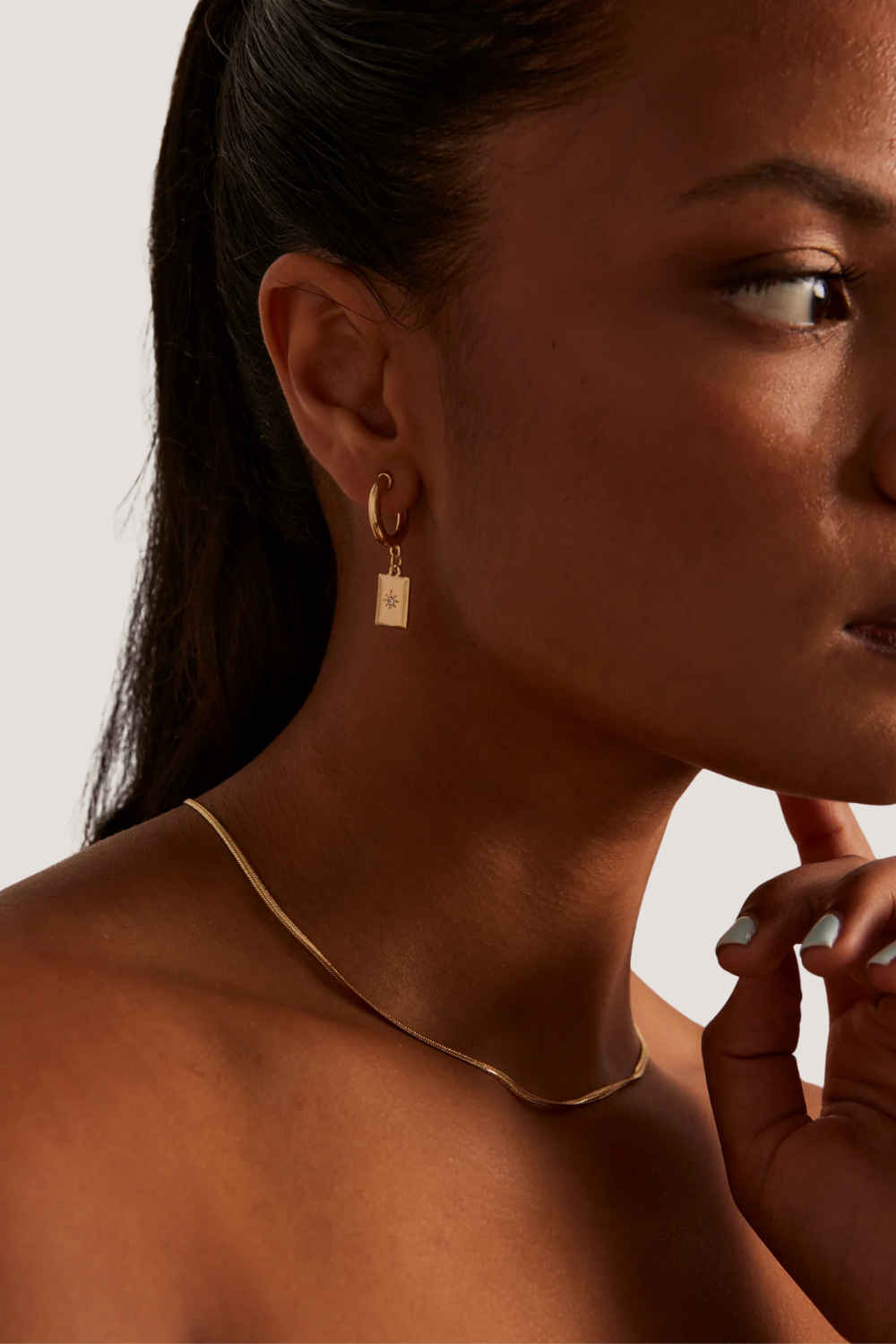 Rectangle Pendant Gold Hoop Earrings