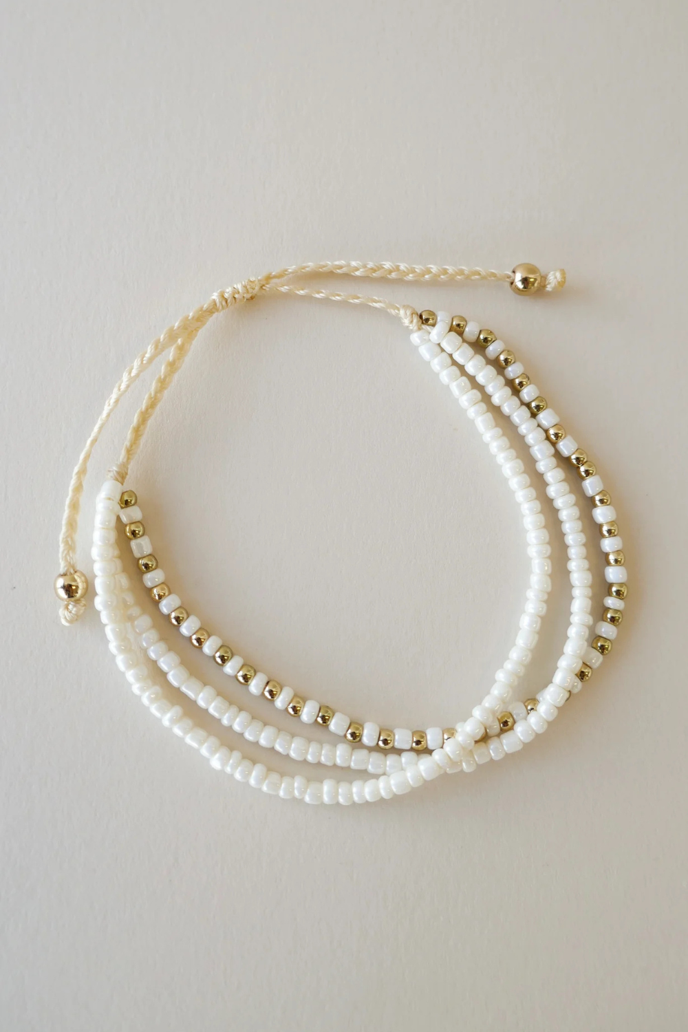 Triple Bead White Gold White Bracelet