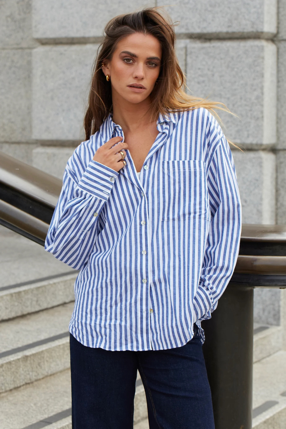You Got This Blue Stripe Cotton Oversized Shirt