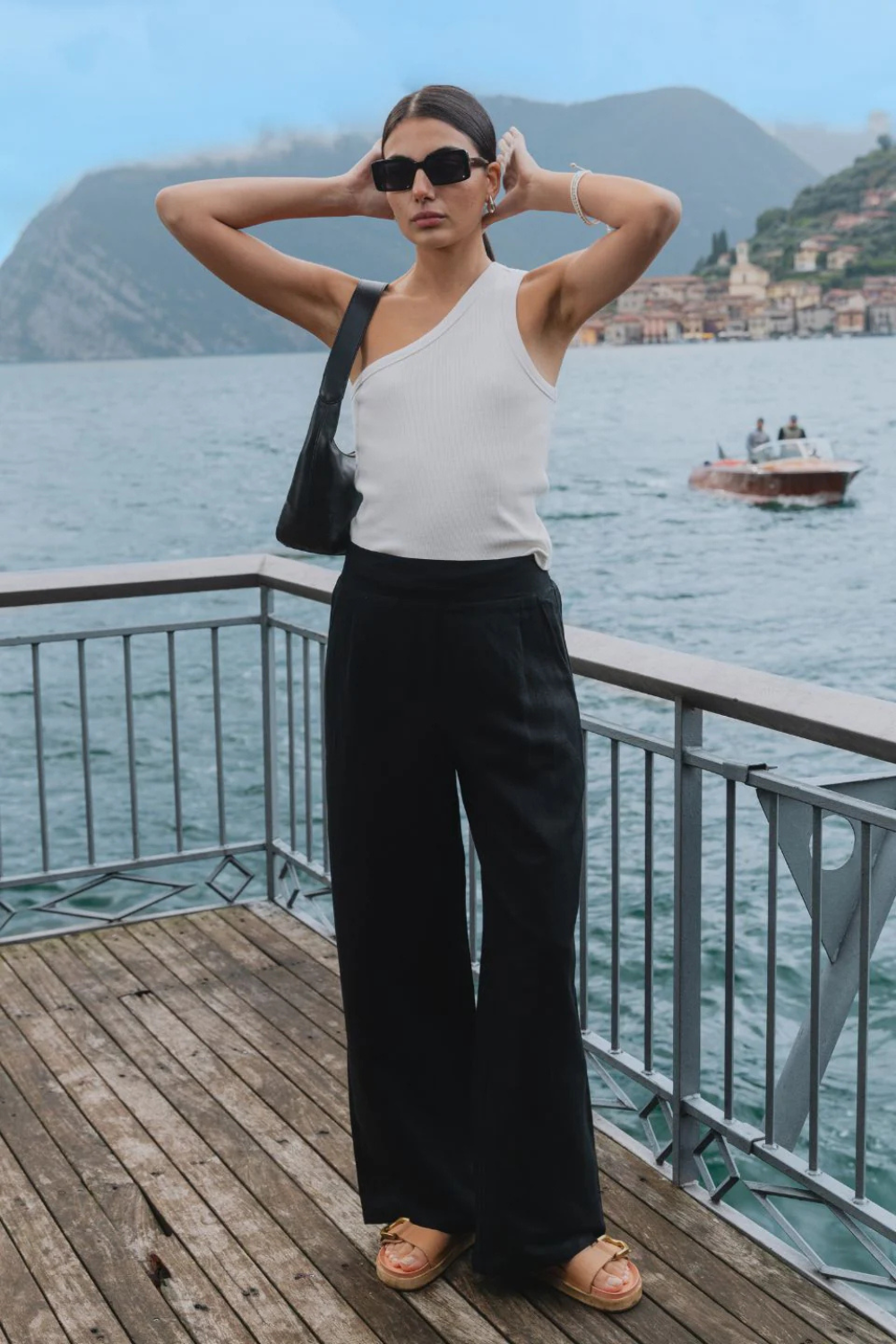 Guardian Black Linen Viscose Elastic Back Pants