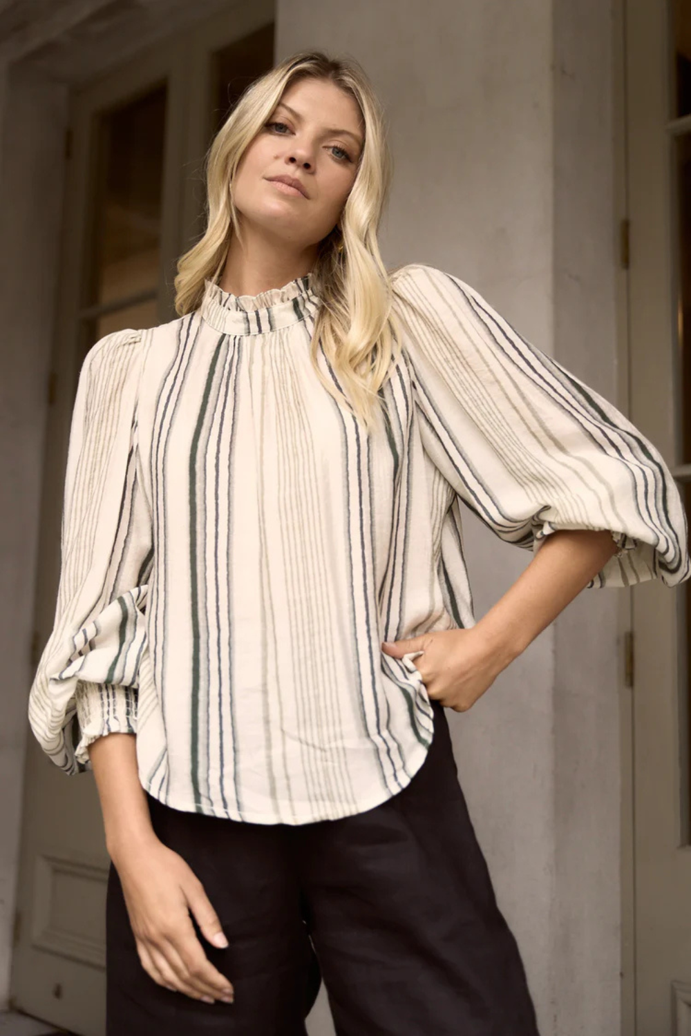 Poet Forest Stripe Long Sleeve High Neck Top