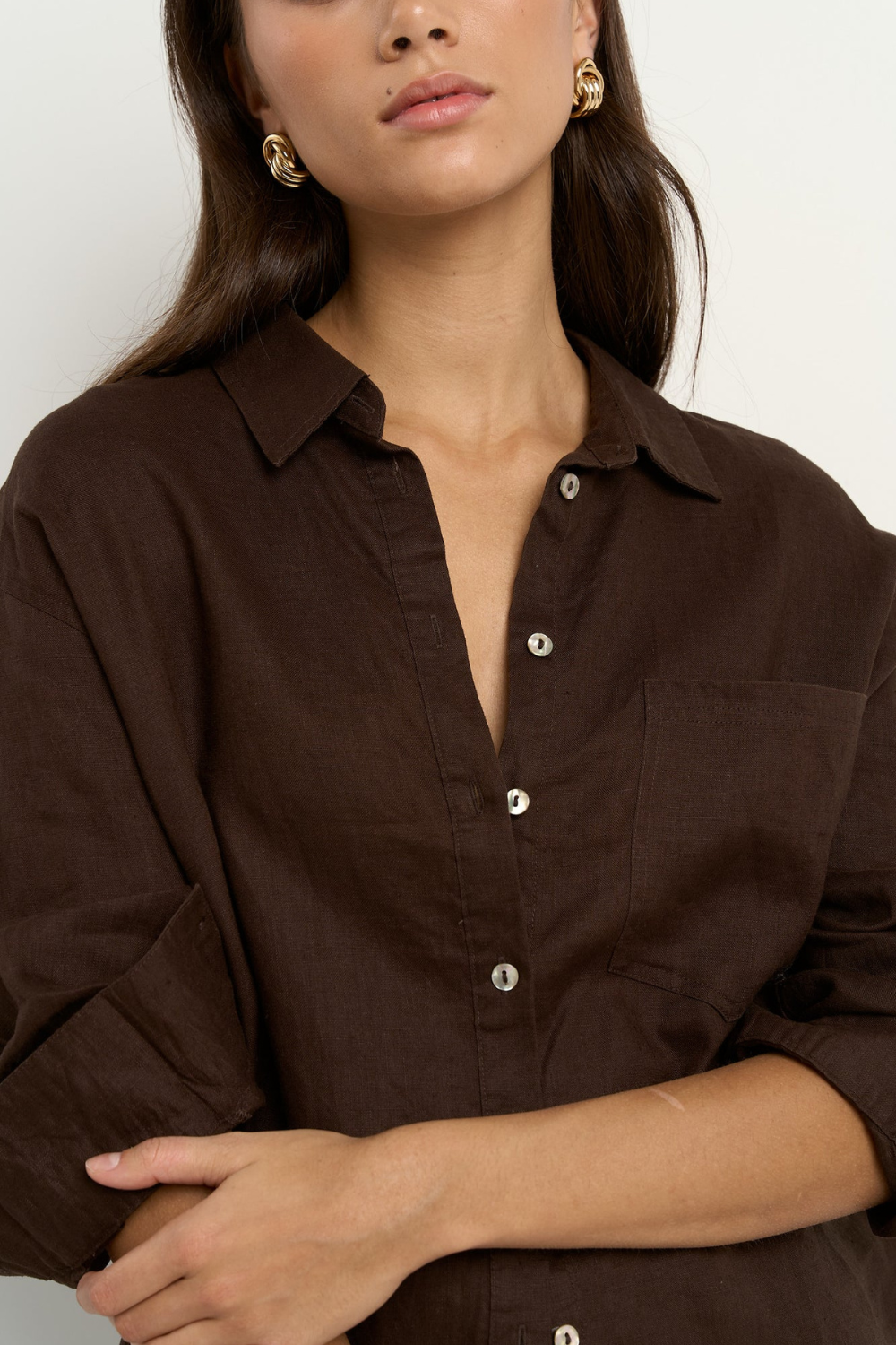 Optimum Chocolate Linen Oversized Shirt