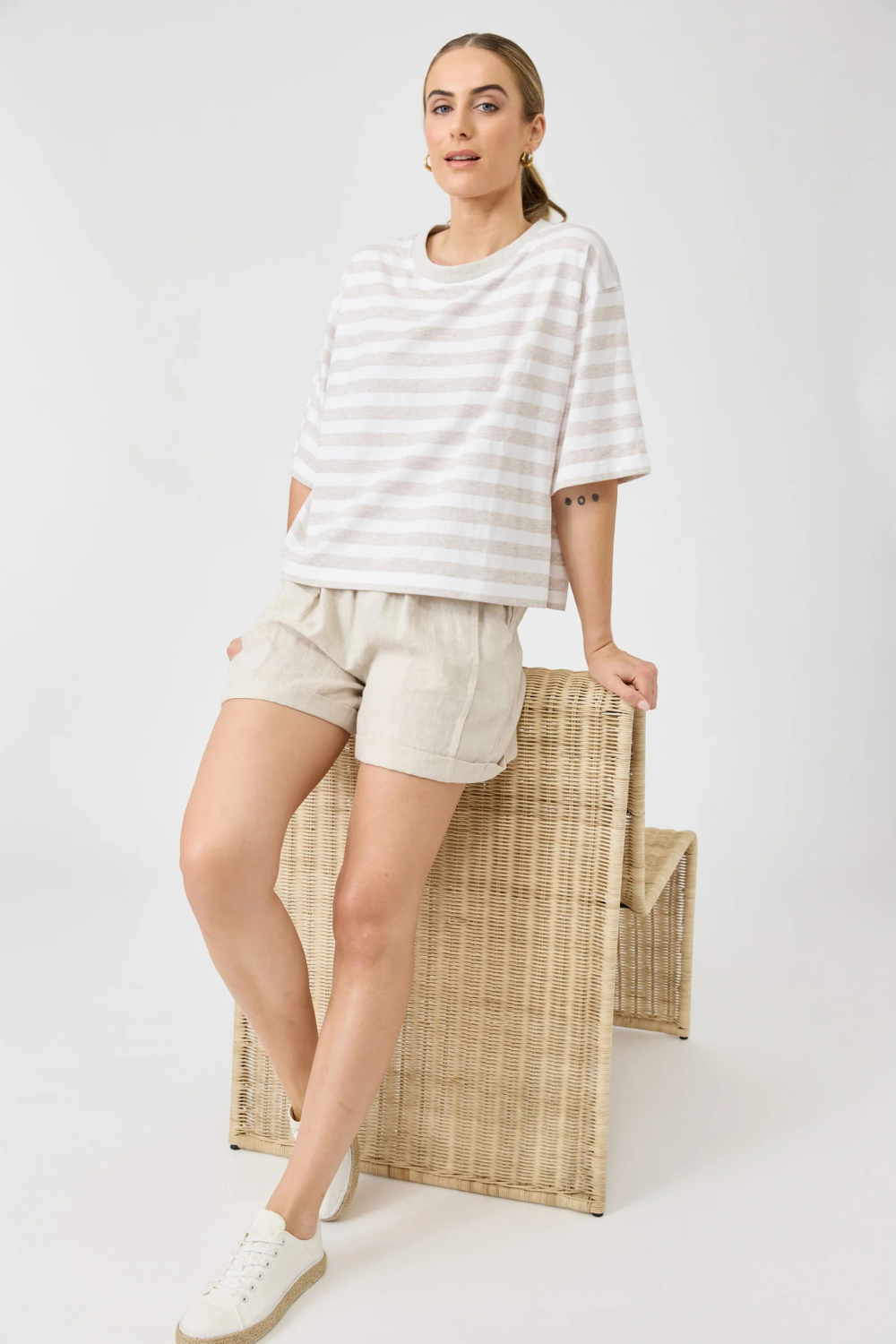 Studio Stripe Tshirt | Stone